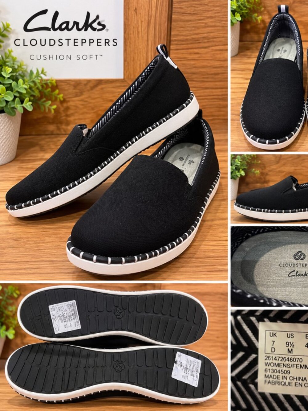 Clarks Cloudsteppers Black Slip-On Comfort Shoes Women’s Size 9.5